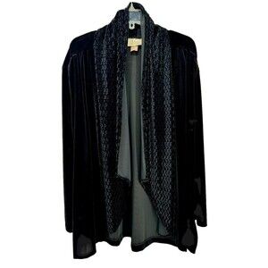 IC By Connie K Collection VTG Black Velvet Cascading Open Front Jacket